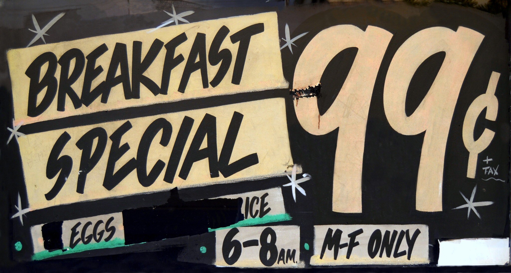 Hand-painted breakfast special sign