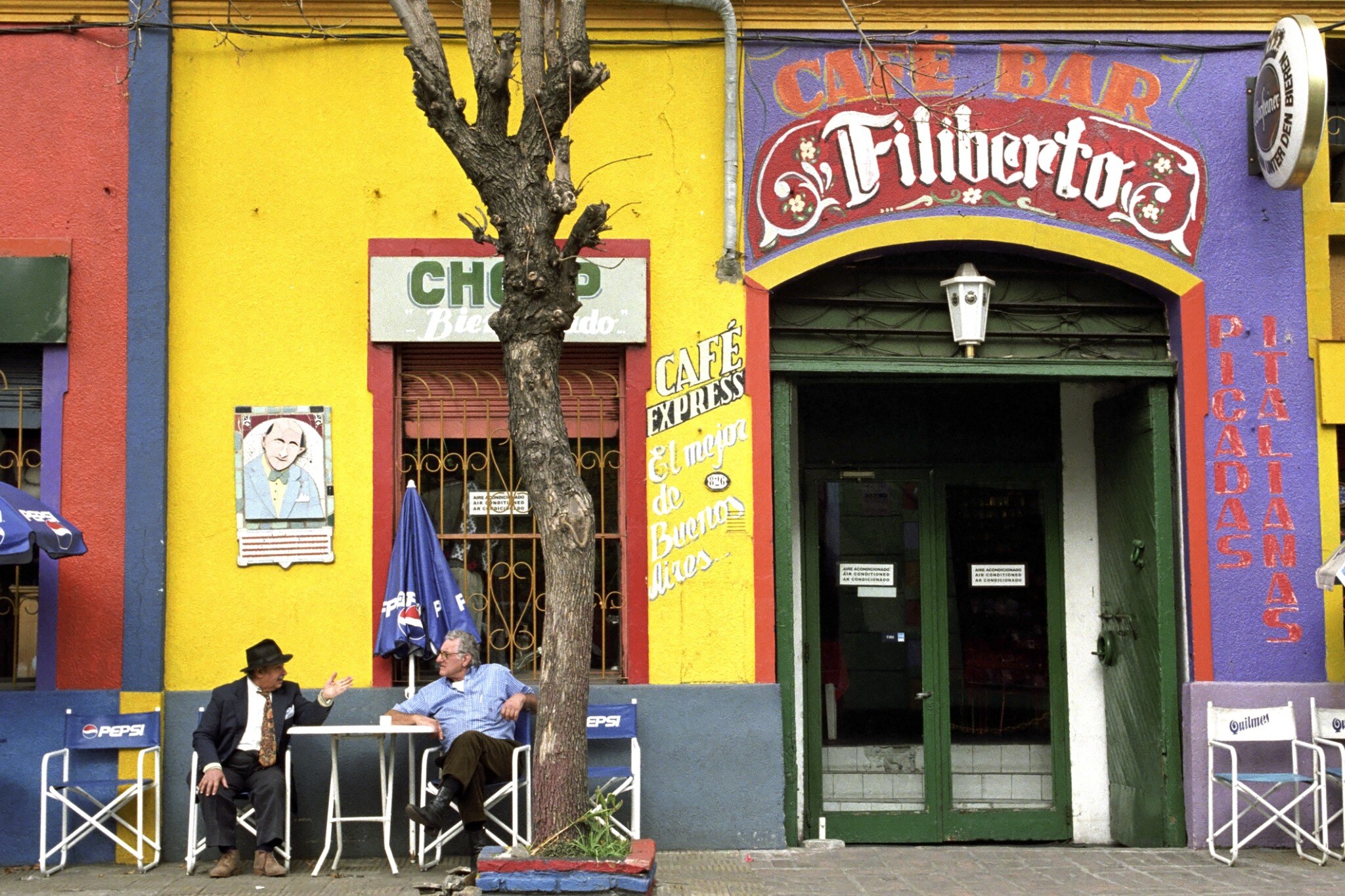 Colorful independent café with customers
