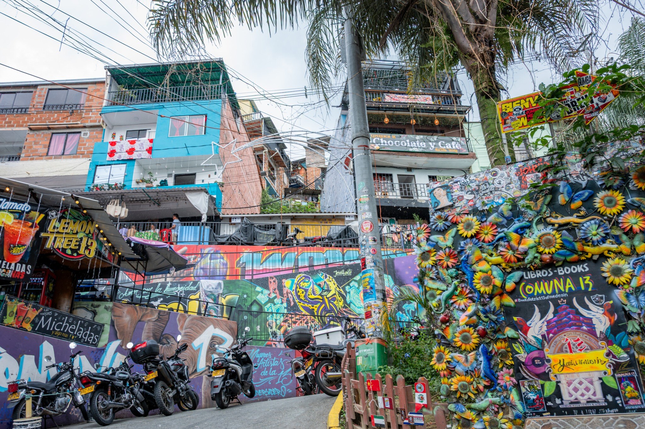 Colorful street art district filled with murals